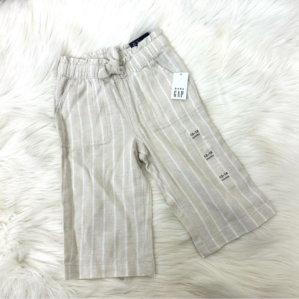 NWT Baby Gap Neutral Striped Linen Pants Toddler Girl Size 12-18M